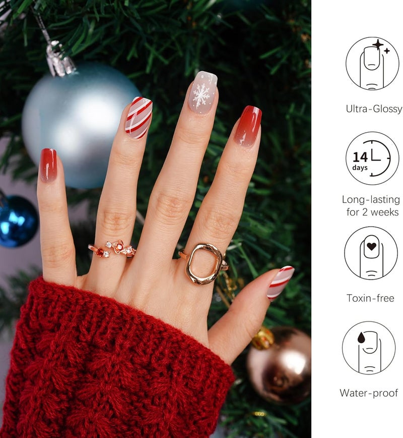 DANNI & TONI Semi Cured Gel Nail Strips Christmas Snowflakes Gel Nail Stickers Holiday Nails Christmas Gift for Woman | Frosted Cheer - Image 3